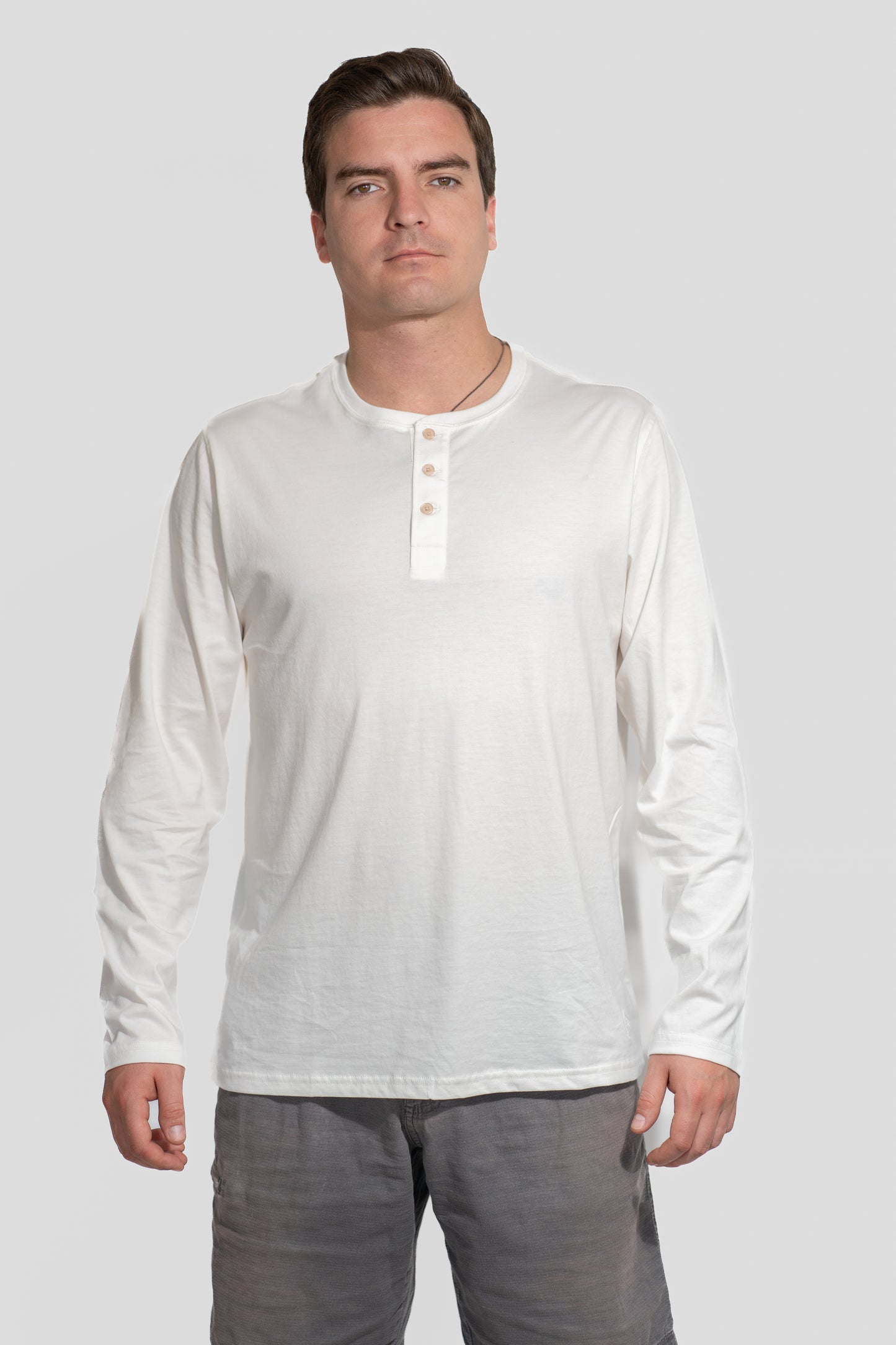 Polera Blanca Manga Larga PIMA Henley V1