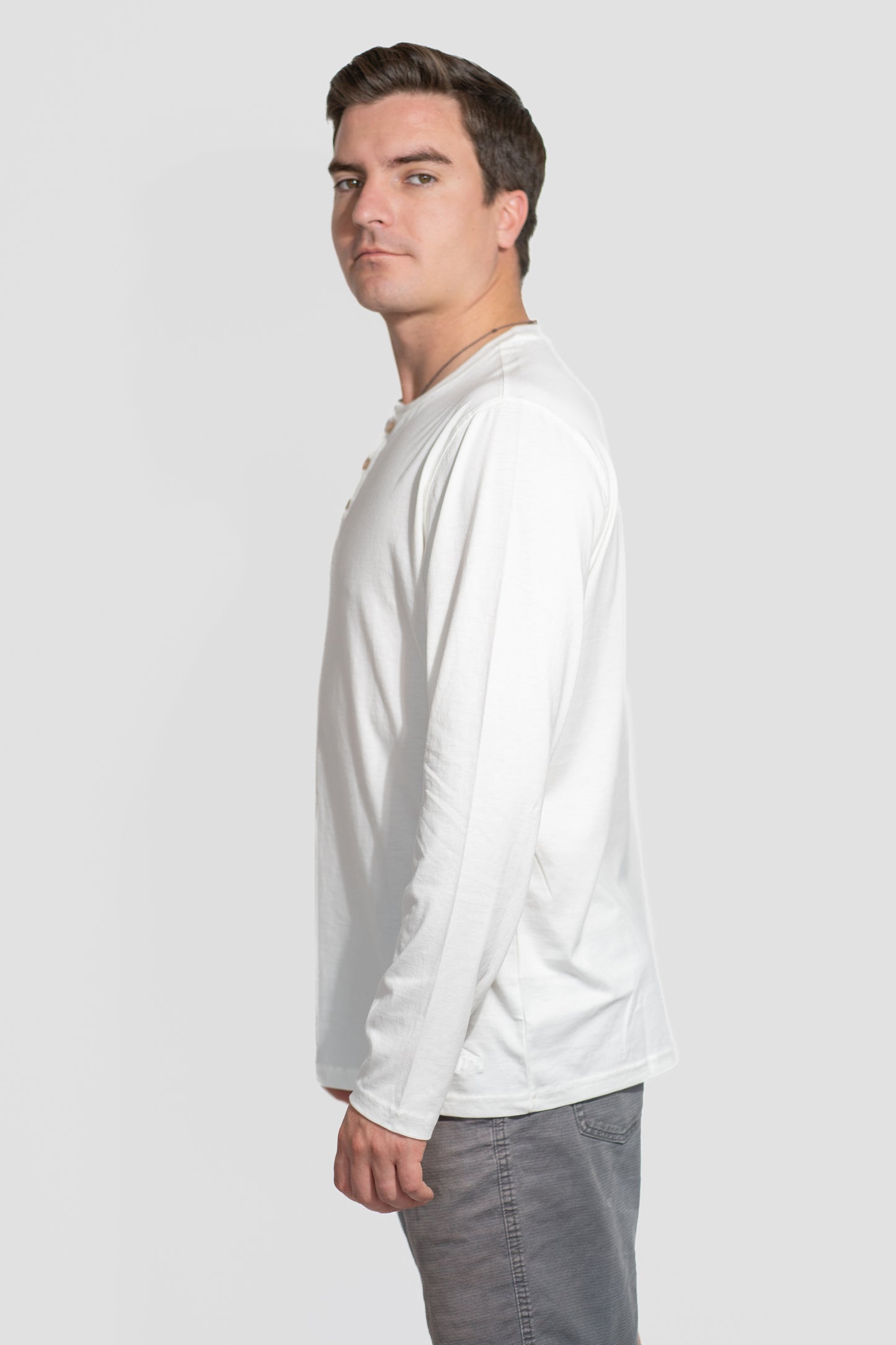 Polera Blanca Manga Larga PIMA Henley V1