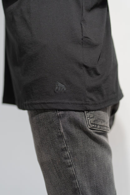 Polera Negra Manga Corta PIMA Henley V1
