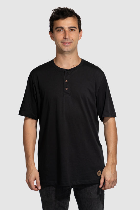 Polera PIMA Henley Negra - Manga Corta